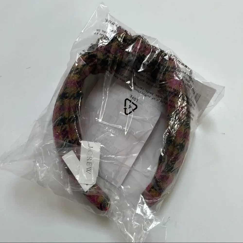 J. Crew Knot Headband British Plaid Wool Pink Mustard Multi
